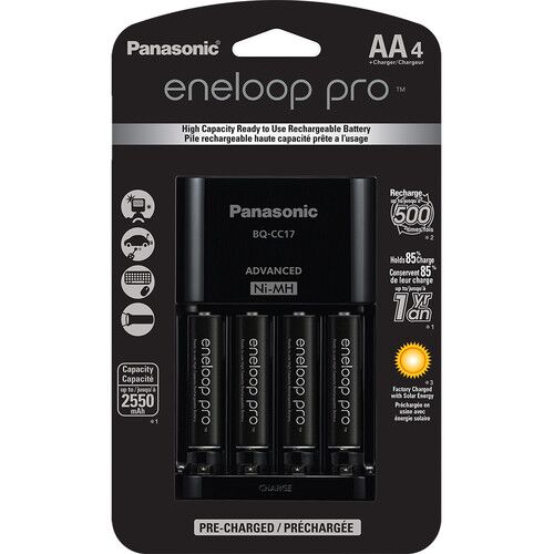 Panasonic eneloop Pro AA NI-MH Rechargeable Batteries w/ Charger (1.2V; 2550 mAh; pack of 4) 1 Panasonic eneloop Pro AA NI-MH Rechargeable Batteries w/ Charger (1.2V; 2550 mAh; pack of 4)